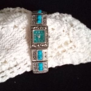 Women's Geneva Quartz Silver & Faux Turquoise Watch